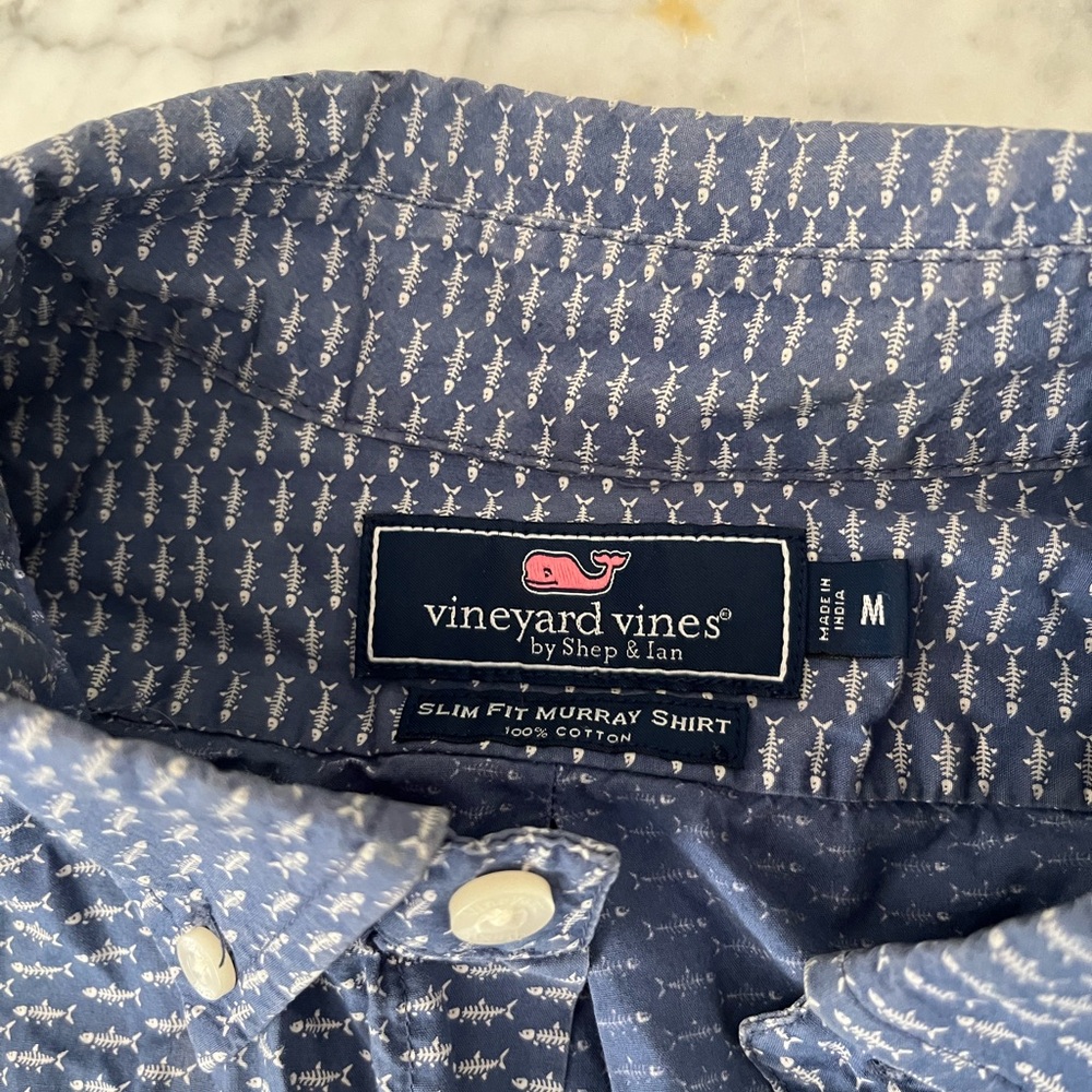 Vineyard Vines Men's Blue Fish Button Down Shirt